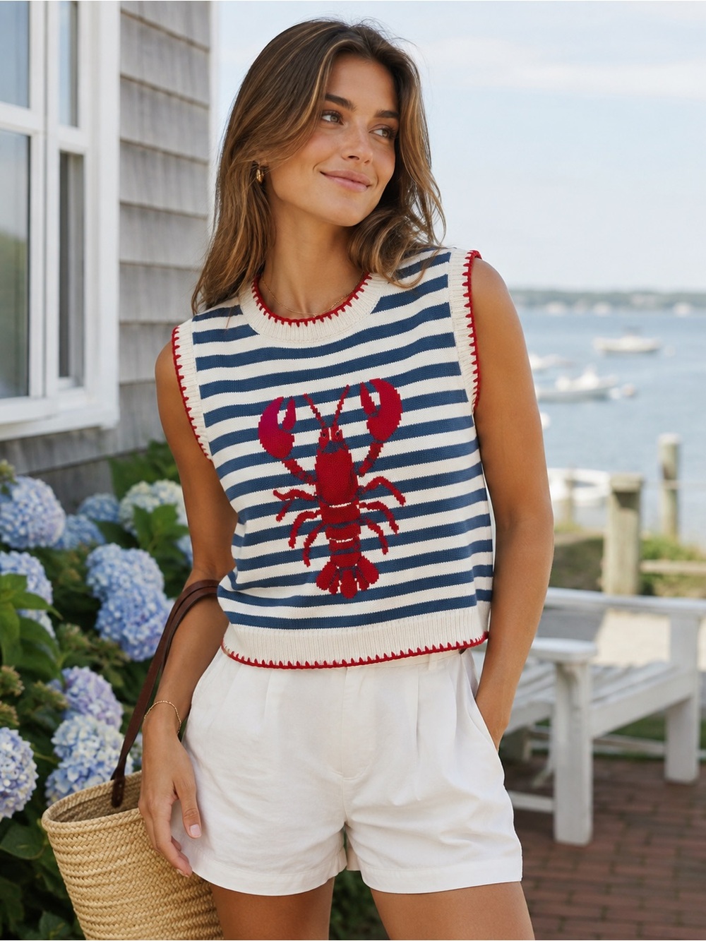 Nautical Lobster Knit Sweater Vest | Size Medium | Coastal Cape Cod Style